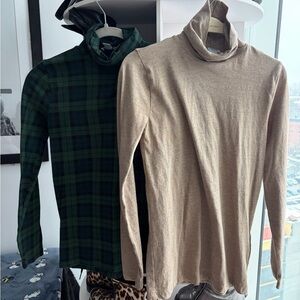 J. Crew Green Plaid and Tan Tops